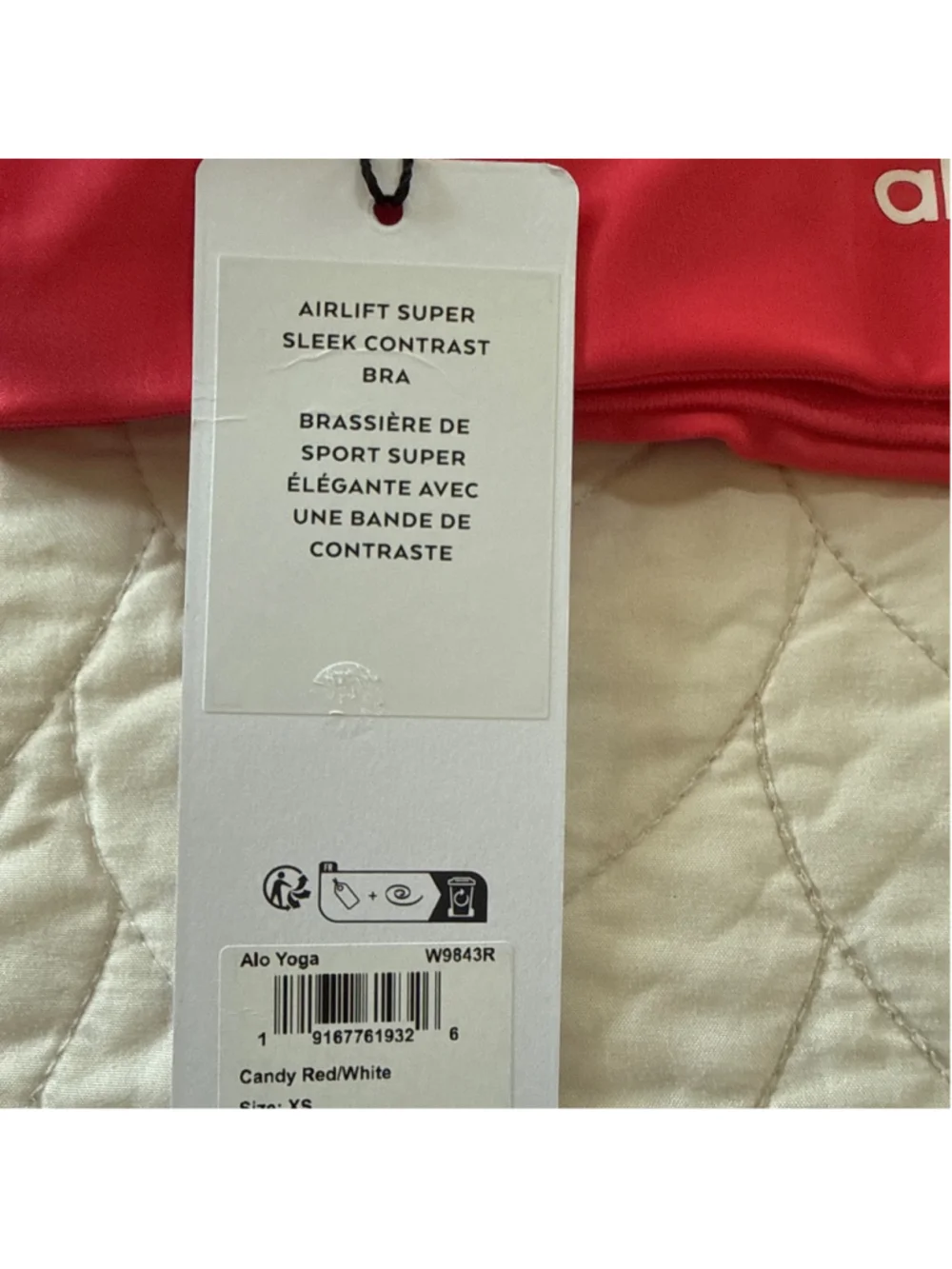 Alo Yoga Airlift Super Sleek Contrast Sports Bra XS Candy Red White